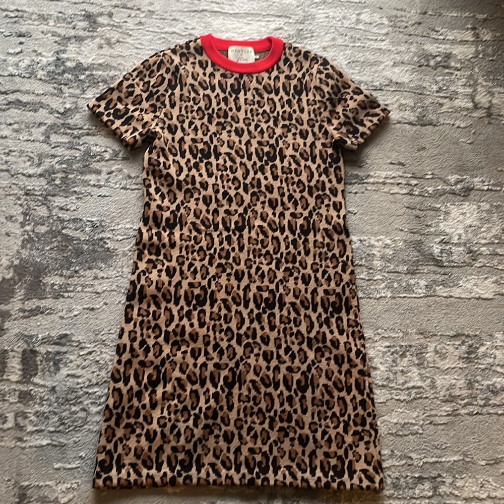 J. Crew Leopard Print Dress with Red Collar